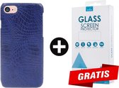 Backcover Slangenprint Fashion Hoesje iPhone 7 Blauw - Gratis Screen Protector - Telefoonhoesje - Smartphonehoesje