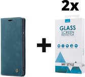 CaseMe Bookcase Pasjeshouder Hoesje Samsung Galaxy A50 Blauw - 2x Gratis Screen Protector - Telefoonhoesje - Smartphonehoesje