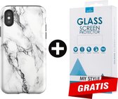Backcover Marmerlook Hoesje iPhone X Wit - Gratis Screen Protector - Telefoonhoesje - Smartphonehoesje