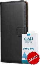 Kunstleer Bookcase Hoesje Met Pasjeshouder Huawei Mate 20 Lite Zwart - Gratis Screen Protector - Telefoonhoesje - Smartphonehoesje