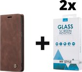 CaseMe Bookcase Pasjeshouder Hoesje Samsung Galaxy S8 Bruin - 2x Gratis Screen Protector - Telefoonhoesje - Smartphonehoesje