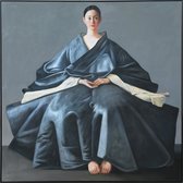 Fine Asianliving Olieverf Schilderij 100% Handgeschilderd 3D met Reliëf Effect en Zwarte Omlijsting B150xH150cm Chinese Vrouw Blauw