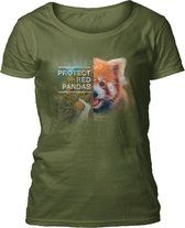 Ladies T-shirt Protect Red Panda Green XL