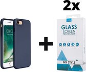 Siliconen Backcover Hoesje iPhone 8 Blauw - 2x Gratis Screen Protector - Telefoonhoesje - Smartphonehoesje