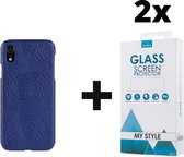 Backcover Slangenprint Fashion Hoesje iPhone XR Blauw - 2x Gratis Screen Protector - Telefoonhoesje - Smartphonehoesje