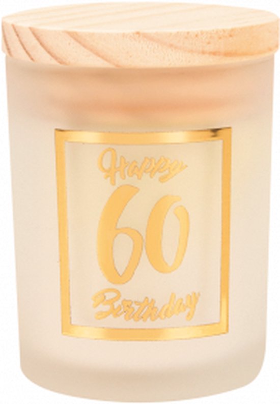 Geurkaars - White/gold - Happy Birthday - 60 jaar - In cadeauverpakking