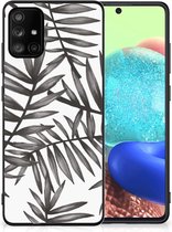 Smartphone Hoesje Geschikt voor Samsung Galaxy A71 Back Case TPU Siliconen Hoesje met Zwarte rand Leaves Grey
