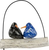 Decoratiemobiel houten vogels koppel zwart blauw - 21x21x10 cm - India - Sarana - Fairtrade