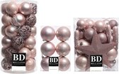 76x stuks kunststof kerstballen met ster piek lichtroze (blush pink) mix - Kerstversiering/kerstboomversiering