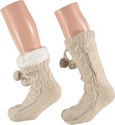 Apollo - Dames huissokken met antislip - Beige - Maat 36/41 - Huissokken dames - Fluffy sokken - Slofsokken - Huissokken anti slip - Warme sokken - Winter sokken