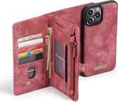 Caseme Telefoonhoesje geschikt voor Apple iPhone 13 Pro Max Hoesje Uitneembare 2in1 Bookcase Portemonnee - Rood