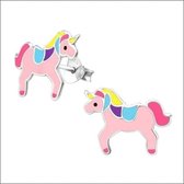 Aramat jewels ® - Zilveren kinder oorbellen unicorn roze kinderen 15mm