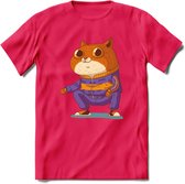 Casual kat T-Shirt Grappig | Dieren katten Kleding Kado Heren / Dames | Animal Skateboard Cadeau shirt - Roze - S