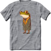 Casual kikker T-Shirt Grappig | Dieren reptiel Kleding Kado Heren / Dames | Animal Skateboard Cadeau shirt - Donker Grijs - Gemaleerd - L