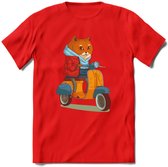 Casual scooter kat T-Shirt Grappig | Dieren katten Kleding Kado Heren / Dames | Animal Skateboard Cadeau shirt - Rood - M