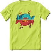 Casual monsters T-Shirt Grappig | Dieren Kleding Kado Heren / Dames | Animal Skateboard Cadeau shirt - Groen - 3XL