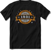 Premium Since 1931 T-Shirt | Goud - Zilver | Grappig Verjaardag Kleding Cadeau Shirt | Dames - Heren - Unisex Tshirt | - Zwart - S