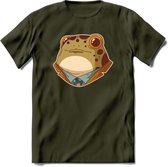 casual kikker T-Shirt Grappig | Dieren reptiel Kleding Kado Heren / Dames | Animal Skateboard Cadeau shirt - Leger Groen - M
