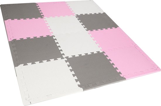 Springos Speelmat - Speelmat Foam - Puzzelmat - 12 puzzelstukken - 118 x 90 cm - Roze/Grijs/Wit van SPRI — afbeelding 5