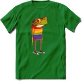 Casual gay pride kikker T-Shirt Grappig | Dieren reptiel Kleding Kado Heren / Dames | Animal Skateboard Cadeau shirt - Donker Groen - M