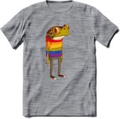 Casual gay pride kikker T-Shirt Grappig | Dieren reptiel Kleding Kado Heren / Dames | Animal Skateboard Cadeau shirt - Donker Grijs - Gemaleerd - 3XL