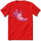 Schattig Axolotl T-Shirt Grappig | Dieren amfibieën Kleding Kado Heren / Dames | Animal Cadeau shirt - Rood - XL