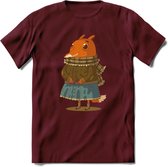 Casual vos T-Shirt Grappig | Dieren honden Kleding Kado Heren / Dames | Animal Skateboard Cadeau shirt - Burgundy - XL