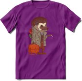Casual egel T-Shirt Grappig | Dieren herfst Kleding Kado Heren / Dames | Animal Skateboard Cadeau shirt - Paars - L