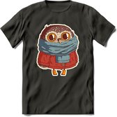 Winter uil T-Shirt Grappig | Dieren uilen Kleding Kado Heren / Dames | Animal Skateboard Cadeau shirt - Donker Grijs - S