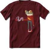 Casual koffie kikker T-Shirt Grappig | Dieren reptiel Kleding Kado Heren / Dames | Animal Skateboard Cadeau shirt - Burgundy - M