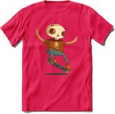 Casual skelet T-Shirt Grappig | Dieren halloween Kleding Kado Heren / Dames | Animal Skateboard Cadeau shirt - Roze - S