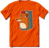 Hippe vos T-Shirt Grappig | Dieren honden Kleding Kado Heren / Dames | Animal Skateboard Cadeau shirt - Oranje - L