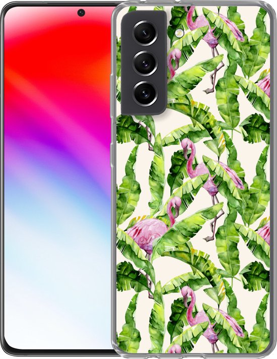 Coque Samsung Galaxy S21 FE - Flamingo - Feuilles - Motifs - Étui de téléphone en Siliconen