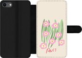 Bookcase Geschikt voor iPhone SE 2020 telefoonhoesje - Bloem - Roze - Gras - Met vakjes - Wallet case met magneetsluiting