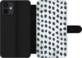 Bookcase Geschikt voor iPhone 12 Mini telefoonhoesje - Stippen - Zwart - Marmer print - Met vakjes - Wallet case met magneetsluiting