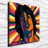 Pop Art Mick Jagger XL Acrylglas - 120 x 120 cm op Acrylaat glas + Inox Spacers / RVS afstandhouders - Popart Wanddecoratie