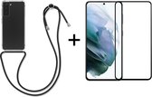Samsung S22 Hoesje - Samsung Galaxy S22 hoesje met koord transparant shock proof case - Full Cover - 1x Samsung S22 screenprotector
