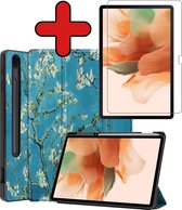 Hoes Geschikt voor Samsung Galaxy Tab S7 FE Hoes Book Case Hoesje Trifold Cover Met Uitsparing Geschikt voor S Pen Met Screenprotector - Hoesje Geschikt voor Samsung Tab S7 FE Hoesje Bookcase - Bloesem