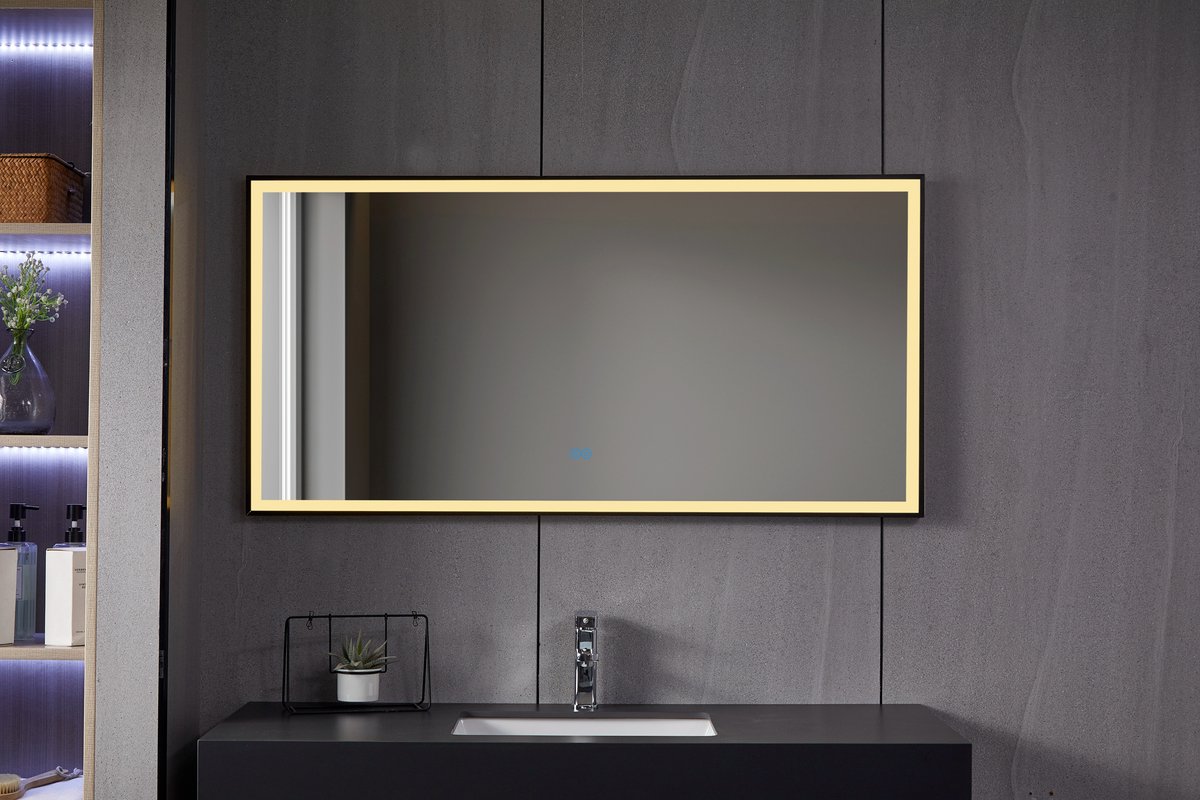 Bella Mirror - Spiegel met verlichting – Badkamerspiegel – Antivocht – Anticondens – Ledverlichting – Met zwart frame - 60 x 120 cm
