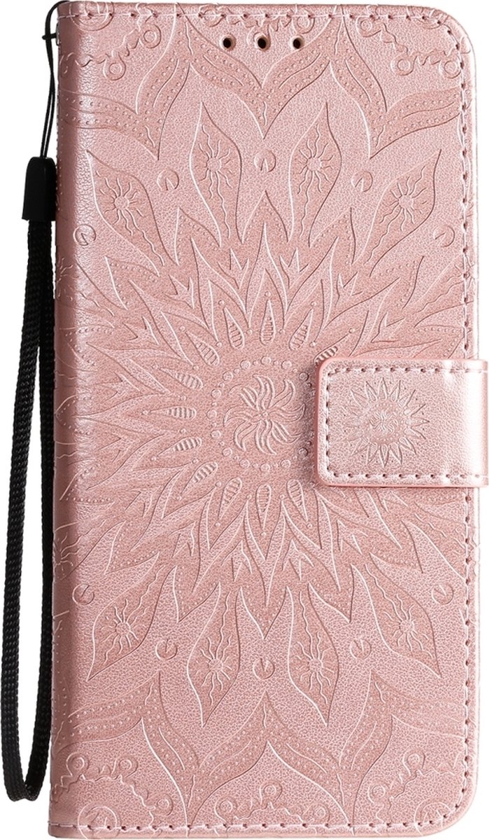 Mobigear Telefoonhoesje geschikt voor Samsung Galaxy S20 Hoesje | Mobigear Sunflower Bookcase Portemonnee | Pasjeshouder voor 2 Pasjes | Telefoonhoesje voor Pinpas / OV Kaart / Rijbewijs - Roségoud
