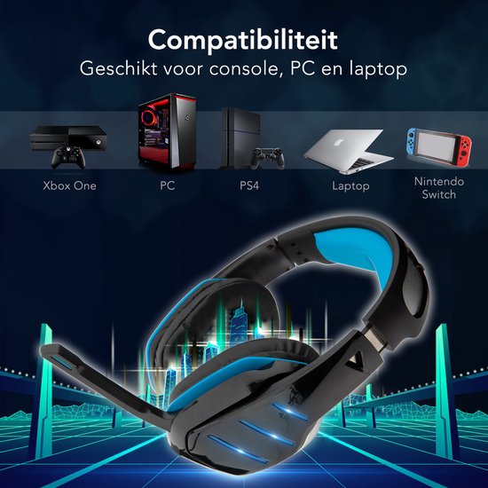 LifeGoods Gaming Headset met Microfoon - Noise Reducing - 3,5 mm Jack en USB - Blauw/Zwart