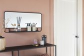 Lifa Living - Rechthoekige Spiegel - met Rek - Zwart - Metaal - Industrieel - Wandrek met Spiegel - 40 x 80 x 9 cm