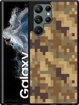 Galaxy S22 Ultra Hardcase hoesje Pixel Camouflage Brown - Designed by Cazy