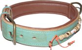 DWAM (Dog With A Mission) Bon Bini Halsband / Hondenhalsband - Echt Leder - Turquoise - XL - Nekomtrek: 47 - 57 cm (GRAAG ALVORENS BESTELLEN OPMETEN)