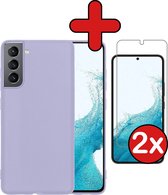 Samsung S22 Plus Hoesje Siliconen Case Cover Met 2x Screenprotector - Samsung Galaxy S22 Plus Hoesje Cover Hoes Siliconen Met 2x Screenprotector - Lila