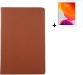 Geschikt voor iPad 7 10.2 2019 Hoesje - 10.2 inch - iPad 8 10.2 2020 Hoesje - iPad 9 10.2 2021 Hoesje - iPad 10.2 Bookcase Hoesje - iPad 10.2 Screenprotector - Bruin Hoesje + Tempered Glass