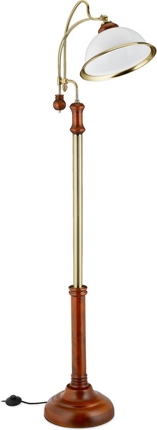 Relaxdays vloerlamp - houten voet - staande lamp e27 - retro woonkamerlamp - leeslamp