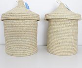 Mandjes met toeter- set van 2- zeegras met deksel S Ø30X42cm