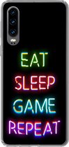 Geschikt voor Huawei P30 hoesje - Gaming - Led - Quote - Eat sleep game repeat - Gamen - Siliconen Telefoonhoesje