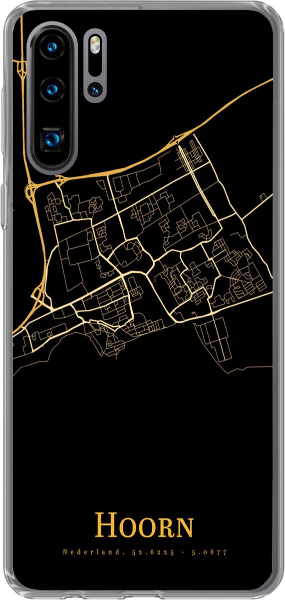 Telefoonhoesje Geschikt voor Huawei P30 Pro hoesje - Hoorn - Kaart - Gold - Siliconen Telefoonhoesje Telefoonhoesje